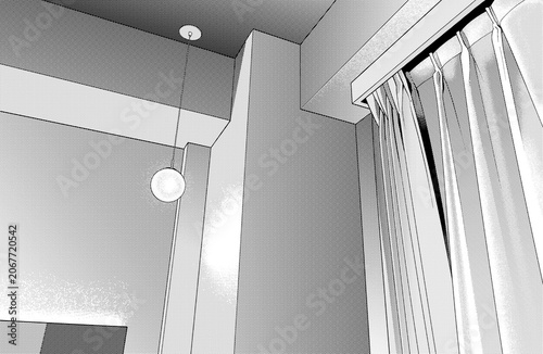漫画風ペン画イラスト　店舗_ホテル