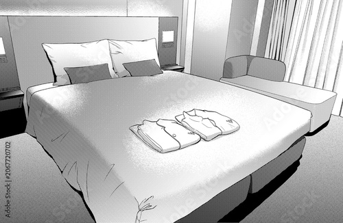 漫画風ペン画イラスト　店舗_ホテル
