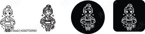 Bild auf Leinwand Cute little ballerina girl doll character vector icon set in multiple style opti