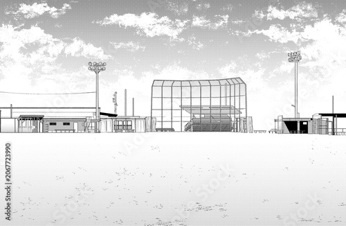 漫画風ペン画イラスト　学校_グラウンド