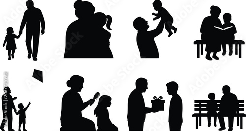 Fotografie Vector silhouettes of grandparents spending quality time with their grandchildre