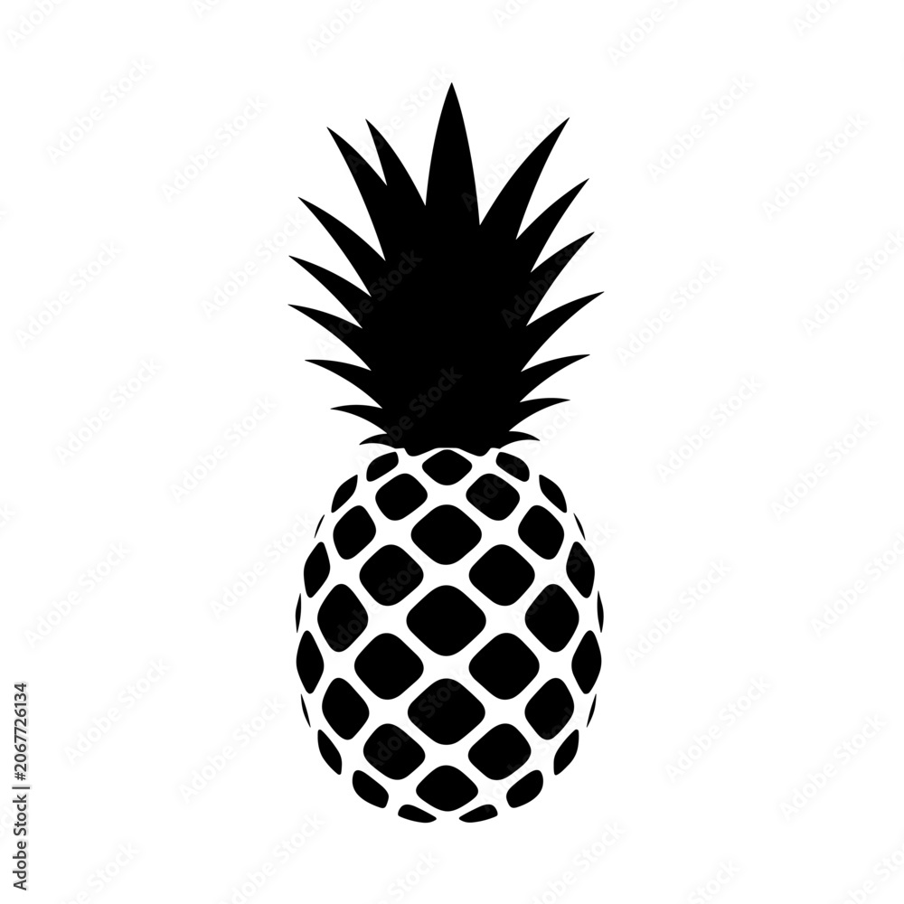Obraz premium Black silhouette of a pineapple icon with spiky leaves