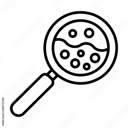 Scientific research magnifying glass with cell culture vector icon for laboratory analysis