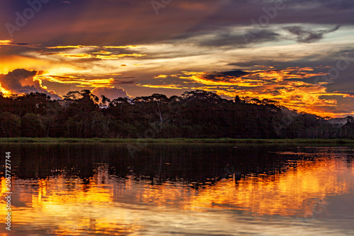 Sunset on the Beni River near Rurrenabaque in the Amazon Basin in Bolivia
