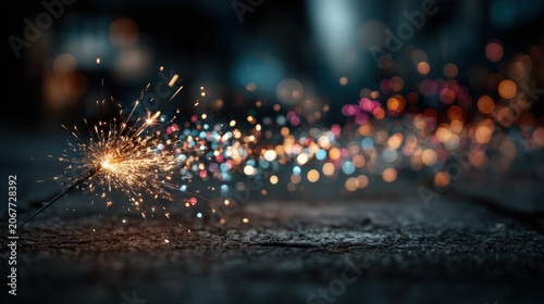 Sparkler that is on the ground with many lights
