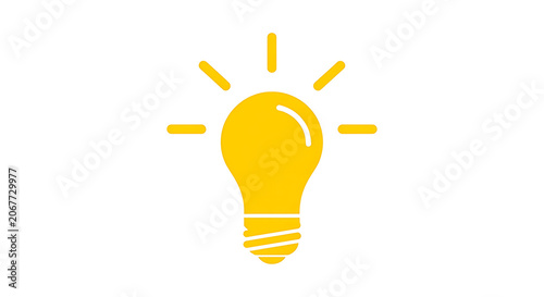Yellow light bulb icon with rays isolated