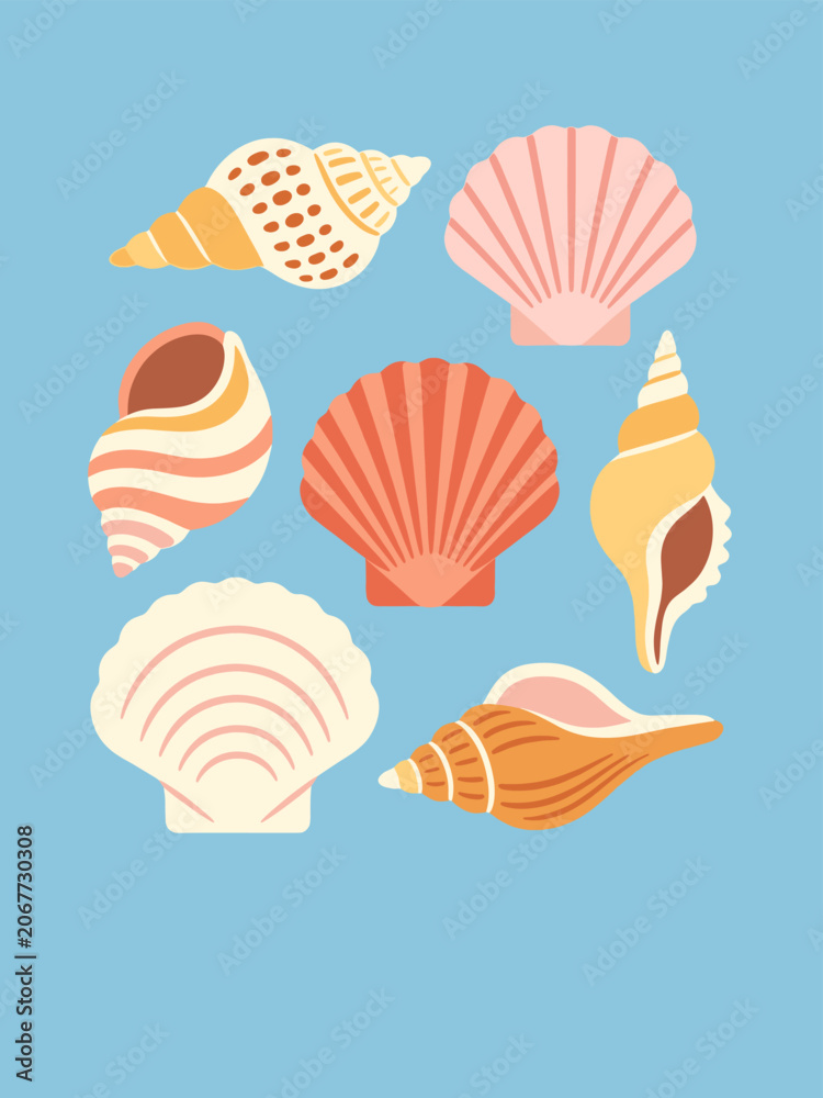 Fototapeta premium Seashell Collection on Blue Background