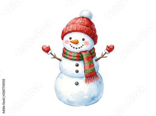 Cute Watercolor Snowman Graphic Perfect For Christmas Holiday Marketing And Greeting Card Design