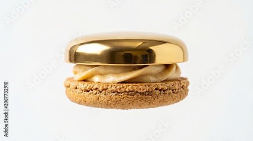 Luxurious gold macaron with creamy filling