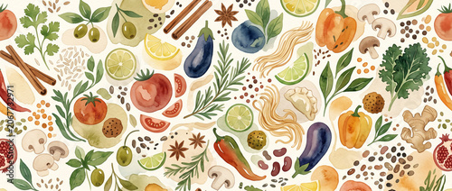 Abstract Healthy food clean eating selection: fruit, vegetable, seeds, superfood, cereal, leaf vegetable on gray concrete background