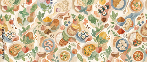 Abstract Soft Natural food (various cuisines) pattern for background.
