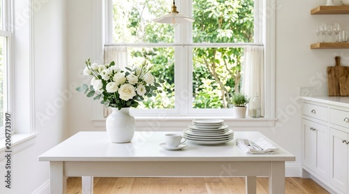  Elegant white dining table with floral decor