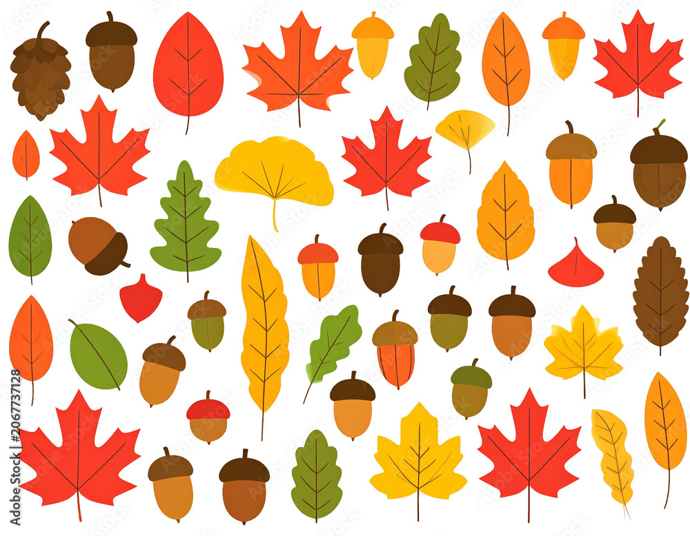 Fototapeta premium Assorted Autumn Botanical and Nature Symbols in Doodle Style 
