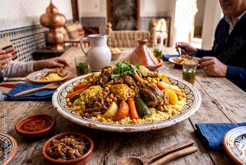 Traditional Moroccan Couscous Family Gathering Table