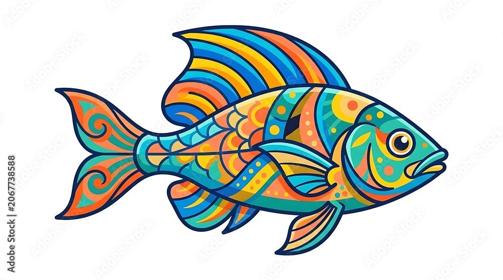 Fototapeta premium Colorful ornate fish illustration isolated