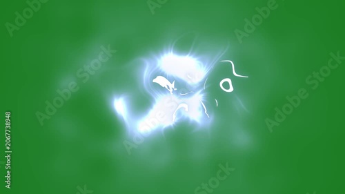 Cartoon electric thunder blast animation with hand drawn lightning arcs, glowing energy bursts and powerful flash effects, perfect vfx overlay on dark green background in 4k