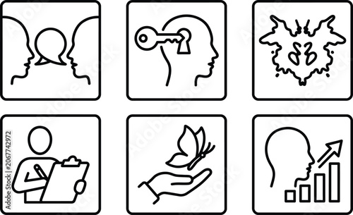 Fotografija Set of minimalist line art icons representing psychology mental health and perso