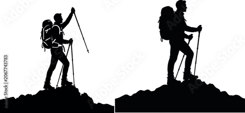 Tableau sur toile Hiker climbing mountain climber silhouette