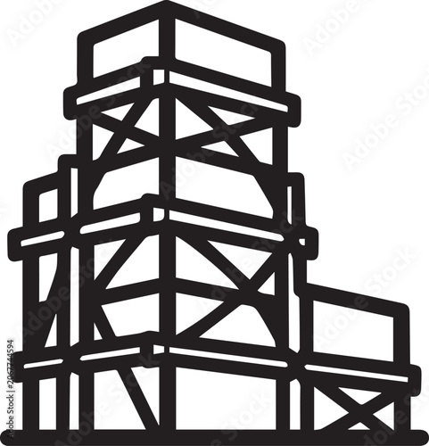 Vector illustration of a black metal scaffolding structure isolated on transparent background