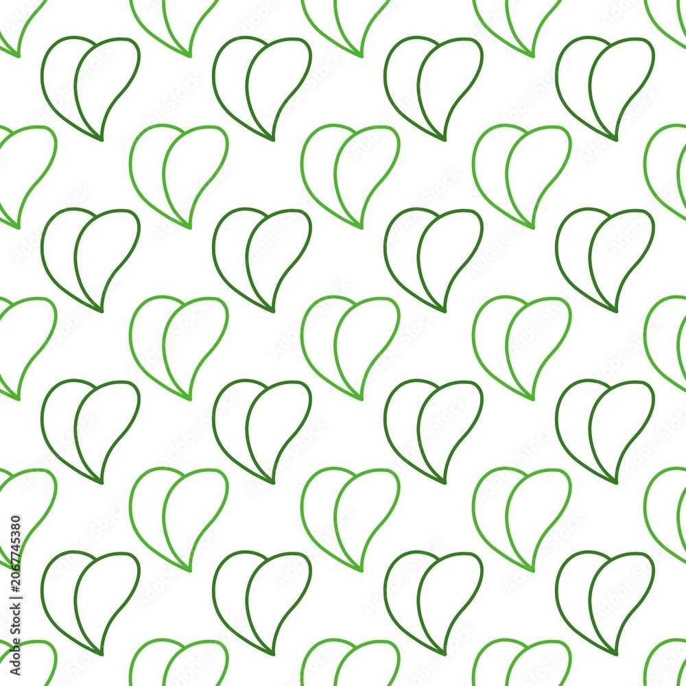 Fototapeta premium Minimalist seamless pattern featuring green line art hearts on a white background. 