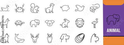 Canvas Print Cute animal line vector icons