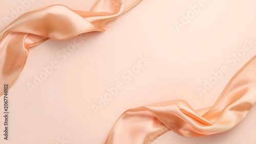 Pale peach silk ribbons framing an empty soft pastel copy space