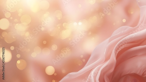 Pale pink silk folds accompanied by floating warm bright particles