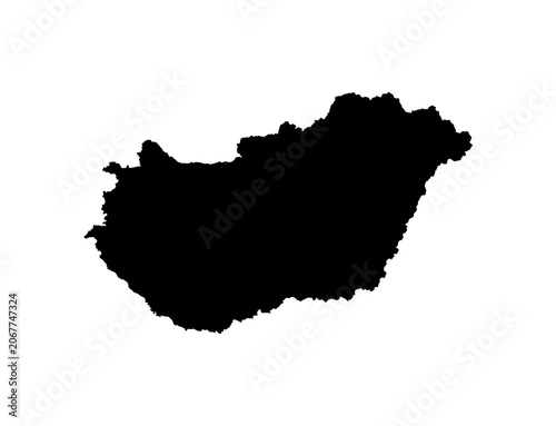 Map of Hungary in black silhouette on white background