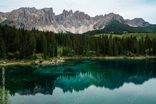 Lake Carezza with Reflections of the Dolomites, South Tyrol, Italy