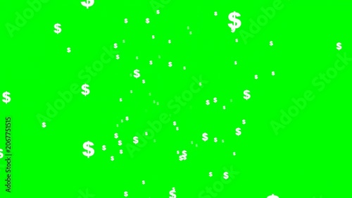 Falling Dollar Currency Symbols Motion Graphic Overlay Isolated on Green Screen Background