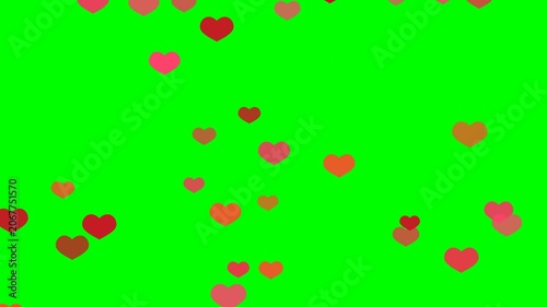 Animated Floating Colorful Hearts Overlay Effect on Vibrant Green Screen Background for Romance