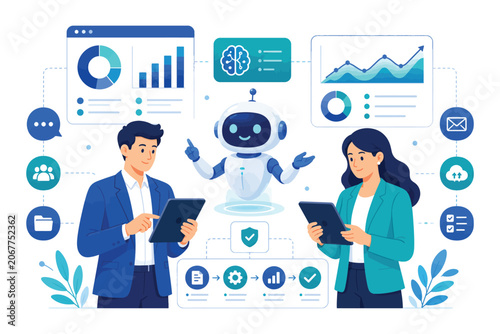 Business People Working with AI Robot and Data Analytics