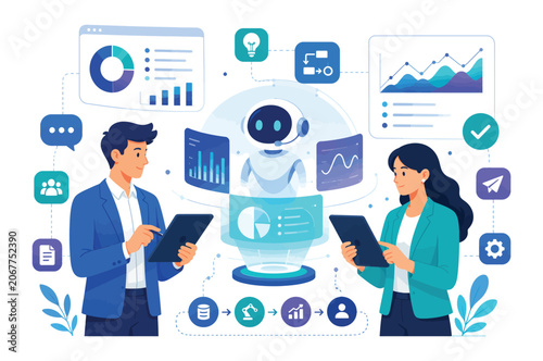 Business People Using AI Chatbot for Data Analysis and Automation