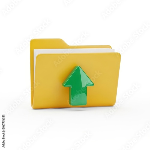 Obraz na płótnie Yellow file folder with green upload arrow