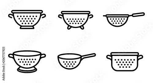 Foto Kitchen Strainer Icons, Food Colander Vector Set, Cooking Utensil Collection