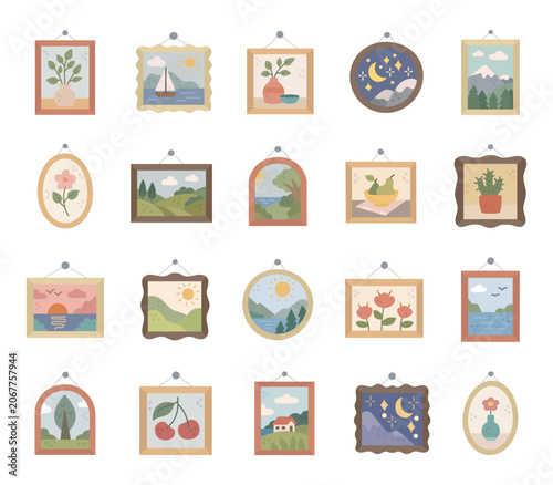 Creativity picture painting set featuring framed wall art floral botanical landscape seascape mountain lake cottage fruit moon cactus decor gallery