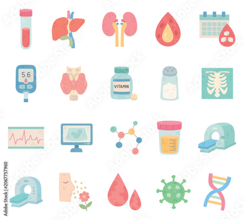 Analysis research set featuring medical laboratory diagnostics healthcare screening examination testing imaging genetics endocrinology cardiology radiology pathology medicine profile monitoring