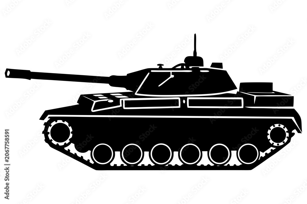 Fototapeta premium Tank war army silhouette vector, Military tank icon Vector
