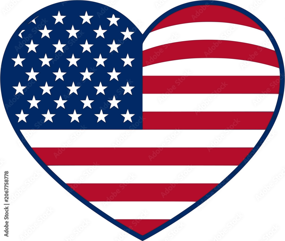 Fototapeta premium American flag heart shaped vector illustration with stars and stripes on a white background