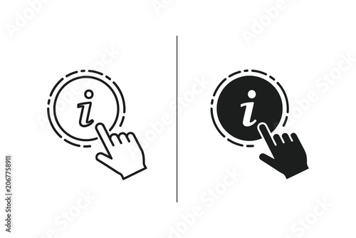 Obraz na plátne Information icon with finger clicking, line and flat vector illustration