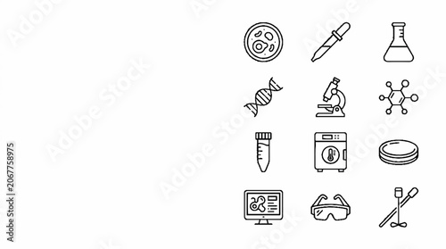 Science and Laboratory Research Line Art Icon Set Collection.