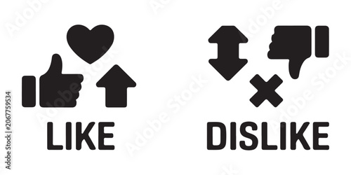 Foto Like and dislike icons symbols with arrows and heart for social media rating and user interface