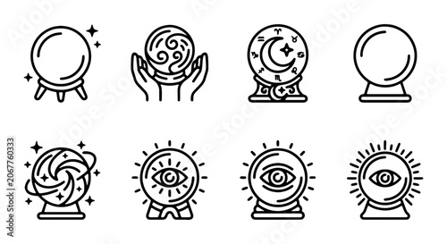 Bild auf Leinwand Crystal Ball Icons, Fortune Telling Orbs, Psychic Vision Symbols, Mystical Futur