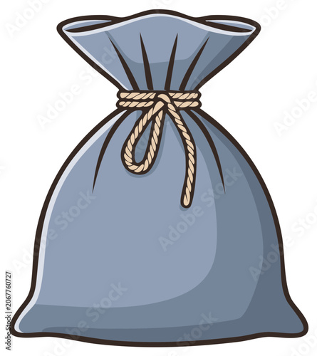 Full Grey Sack or Money Bag Tied with a Rope Cartoon Vector Illustration