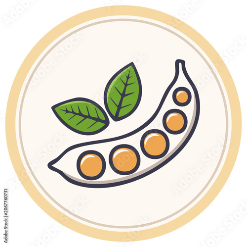 Soybeans Icon with Leaves, Plant-Based Protein Source in Cartoon Style