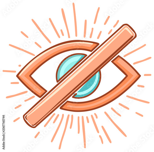 A simple illustration of a crossed out eye symbolizing no vision censorship or hidden content