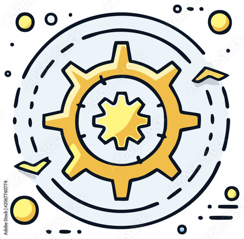Stylized illustration of a rotating gear breaking apart symbolizing a process failure
