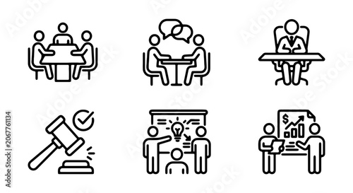 Schilderij op canvas Business Meeting Icons: Collaboration, Presentation, Legal, Strategy, Teamwork,