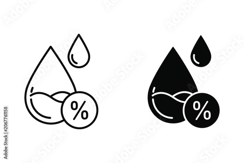 Water drop with percentage symbol, line and solid vector illustration