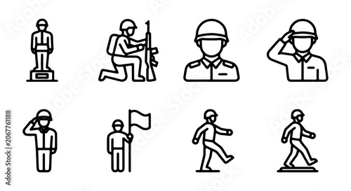 Photos Military Soldier Icons, Army Personnel Vector Graphics, Combat Service Figures,